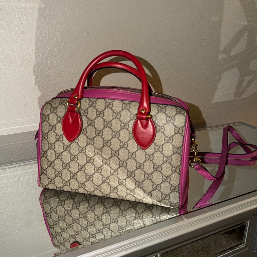 Gucci Beige and Pink Satchel with Red Accents